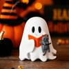 Halloween Shelf Decor Ghost Figurine, Cute Reading Statue, Ornament with Party Table Centerpiece Pumpkin Bucket, Skeleton Puppy Tabletop for