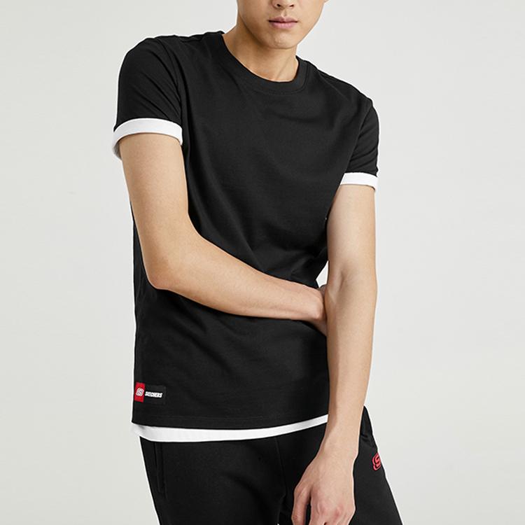 Skechers Solid Color Fitted Round Neck Sports Short Sleeve T-Shirt Men Tops Carbon-Black L220M157-0018