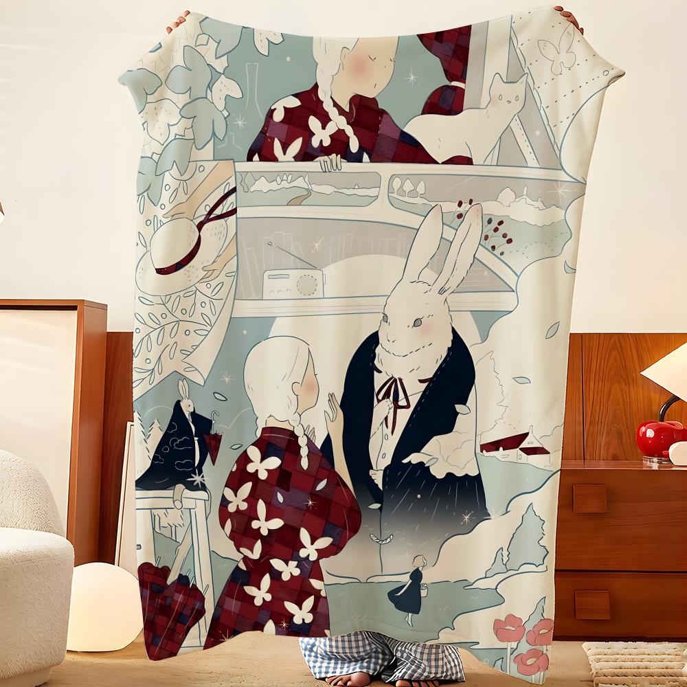 Artist Y-Yoshitomo Throw Flannel Throw Blanket, Lightweight Cozy, Durable Washable Cute Cool