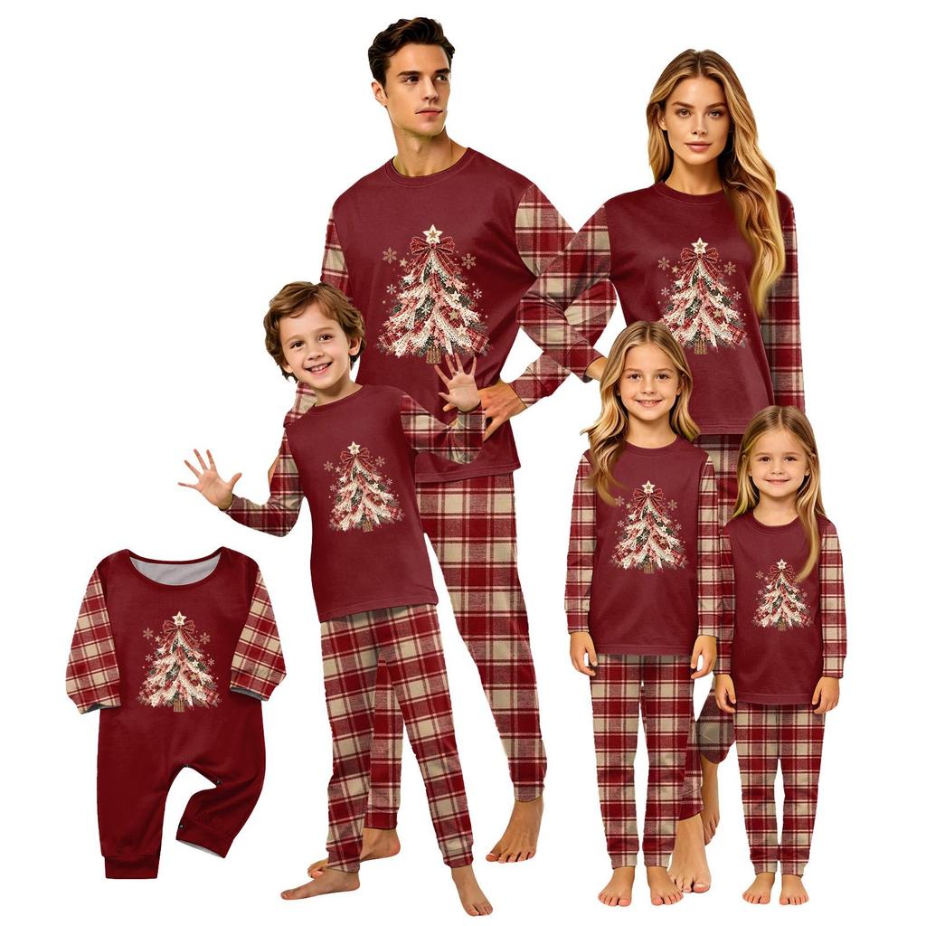 Christmas Print Long Sleeve Pants Family Matching Pajama Set Loungewear for Adults and Kids