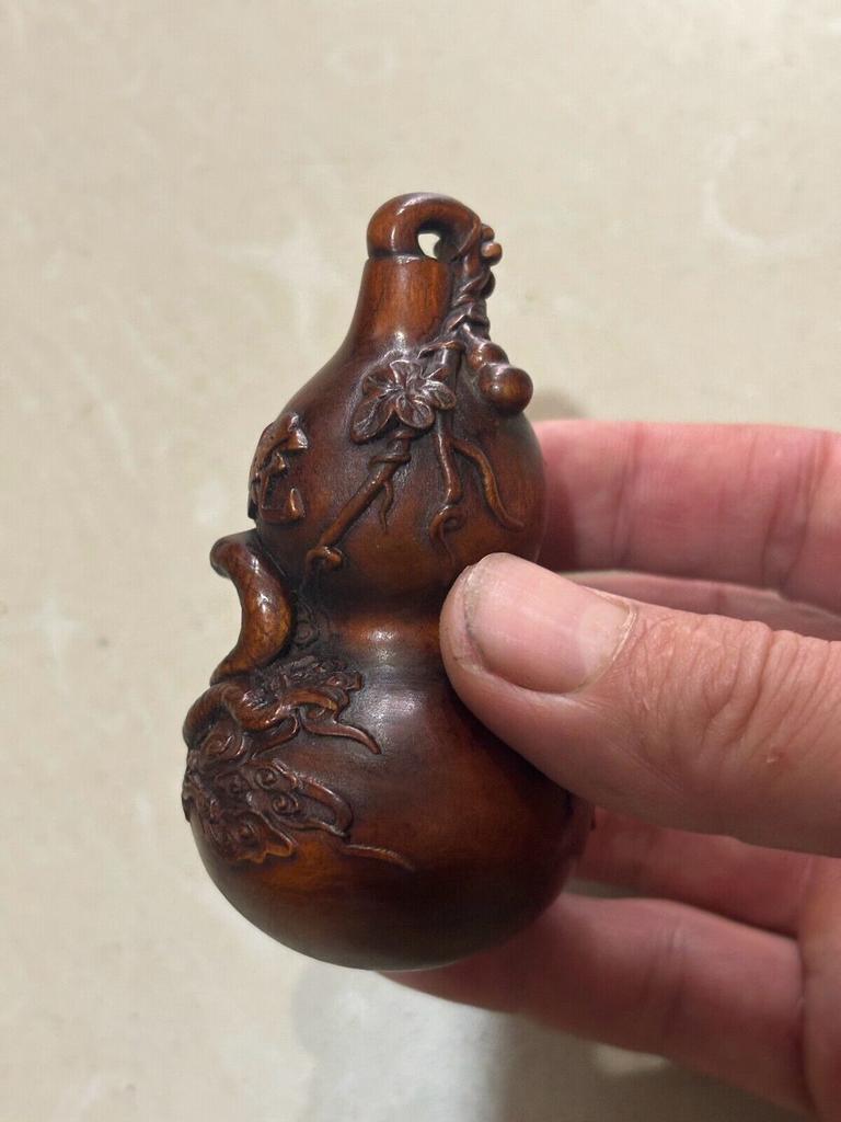 Chinese Boxwood Hand Carved Viper Small Dragon Statue Gourd Figurines Home Decor