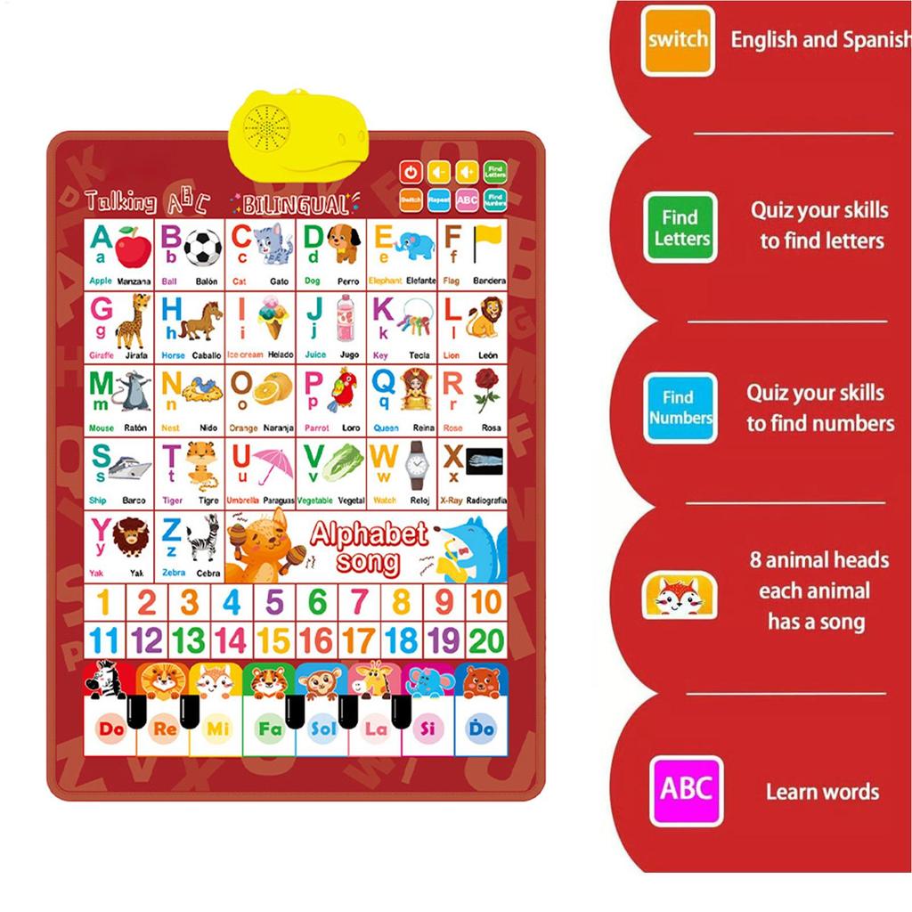 Bilingual Talking Wall Chart for Toddlers Learning Toys En/Spanish   Interactive Wall Chart with Musical Alphabet Educational