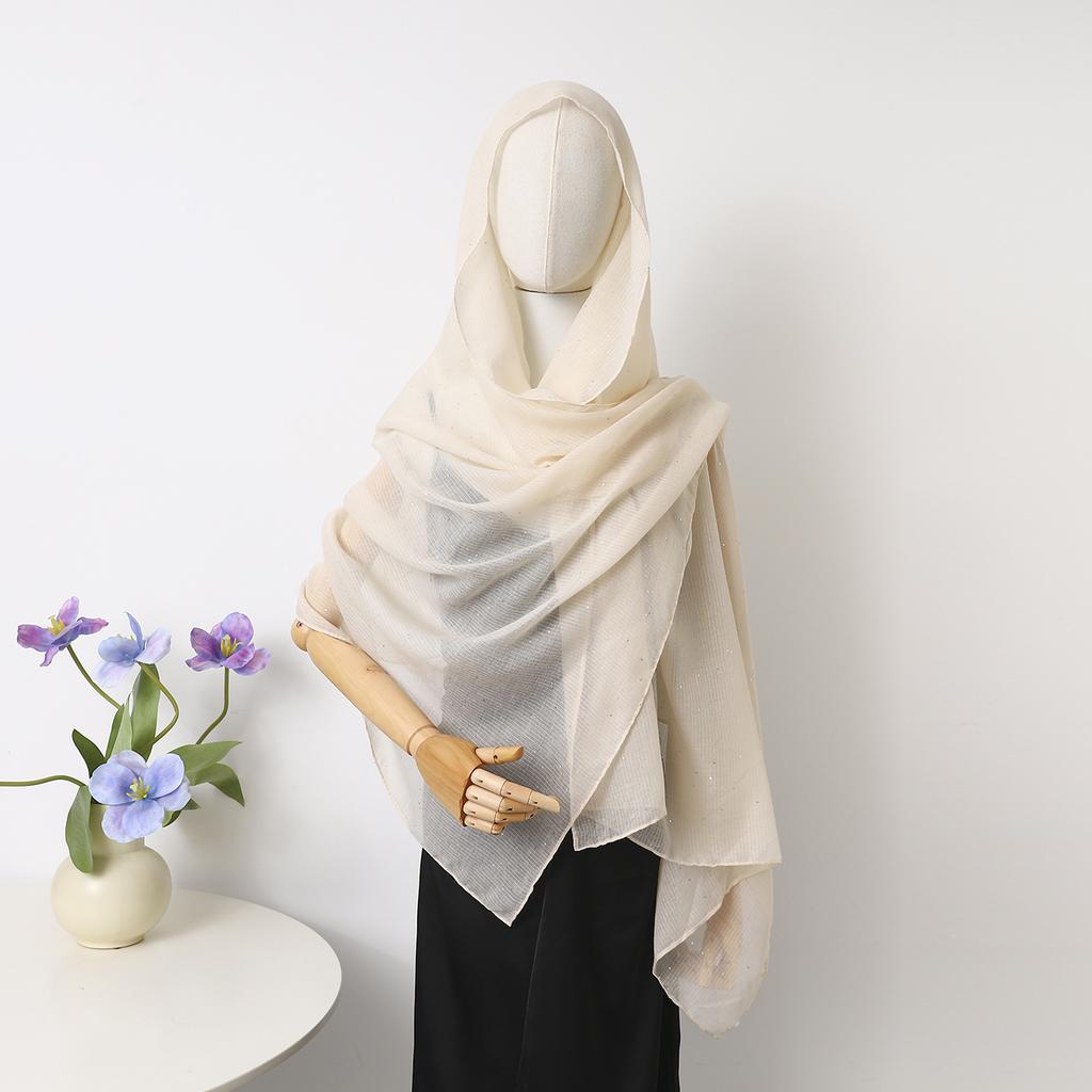 Spot Thin Solid Color Polyester Cotton Monochrome Sprinkled Gold Small Sequins Scarf Women'S Bag Headscarf Shawl Xiyin