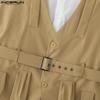 INCERUN Men Lapel Sleeveless Fake Two-piece Belt Waist Vest Waistcoats