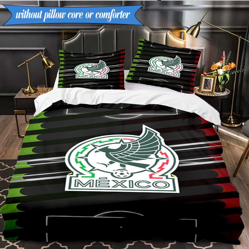 Mexico Football Emblem 3pcs Bedding,Including 1pc Duvet Cover And 2pcs Pillowcases Perfect for Christmas,Ideal for Bedroom, Dormitory