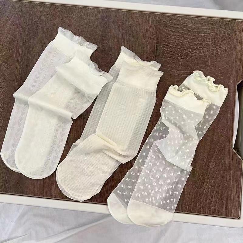 Women Summer Socks Mesh Lace Sexy Ultra-thin Transparent Soft Short Sock Stretch Ankle Lolita Sox Harajuku Retro Sock