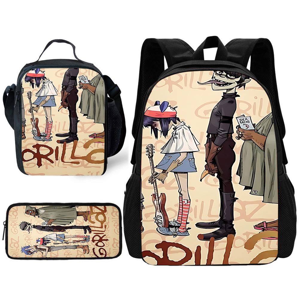 Child School Virtual Character Gorillazs-Backpack with Lunch Bags ,Pencil Bags ,School Bags for Boys Girls Best Gift