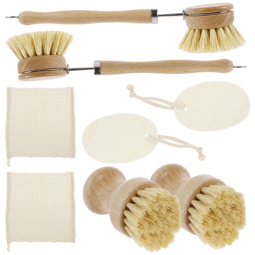 Szczotka do szorowania naczyń Czyszczenie kuchni Włosie sizalowe Zestaw Patelnia żeliwna Garnki Patelnie Szczotka do garnków z uchwytem Myjka do naczyń loofah