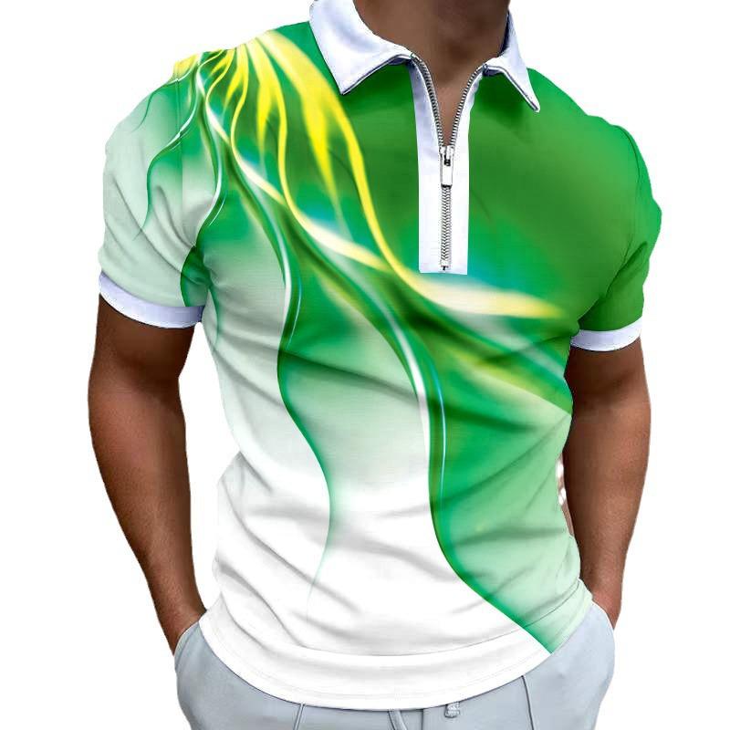 Men's Fashion Striped Zipper Polo Shirt – Short Sleeve Casual Top