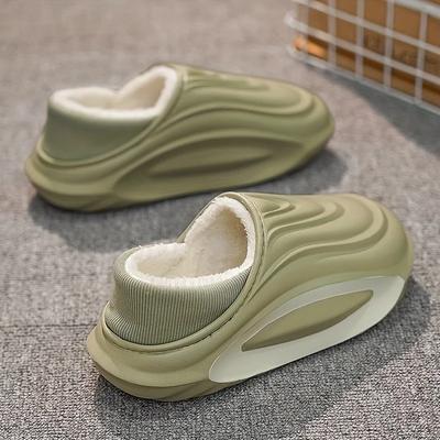 Winter Thickened Slip Resistant Lined Slippers Lightweight EVA Indoor Outdoor Home Leisure Shoes with Soft Fabric Lining