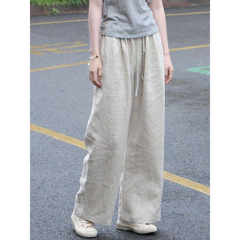 Spring High-Waist Tencel Cotton Wide-Leg Pants Small