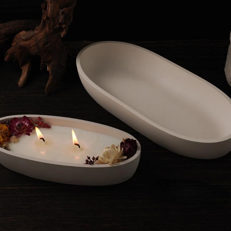 Oval Cement Ship Shape Candle Jar Silicone Molds DIY Concrete Plaster Flower Pot Wax Box Candle Tray Mould Home Decor