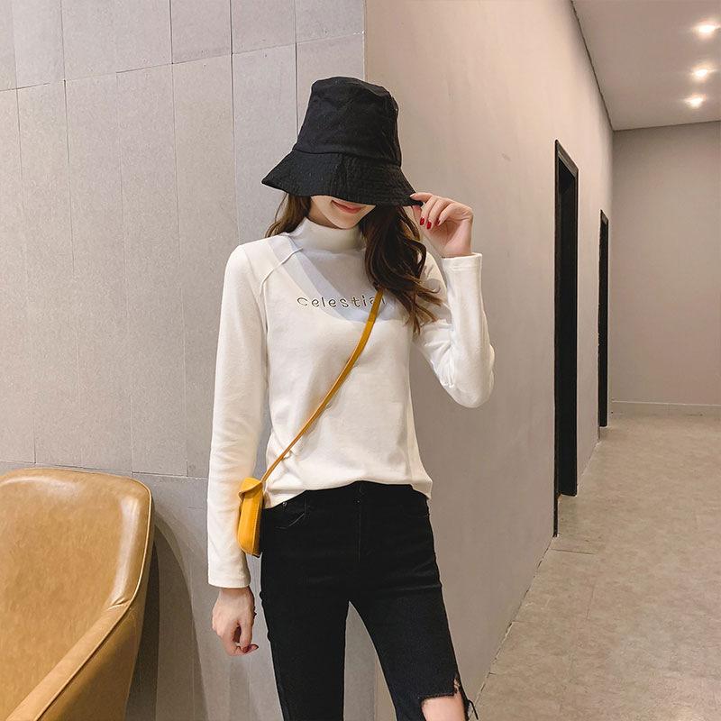 Women's Dralon Long Sleeve T-Shirt for Autumn and Winter - Slim-Fit Half-High Neck Versatile Inner Wear Top