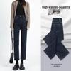 2025 Spring Women's High-Waist Black Slimming Petite Cigarette Jeans