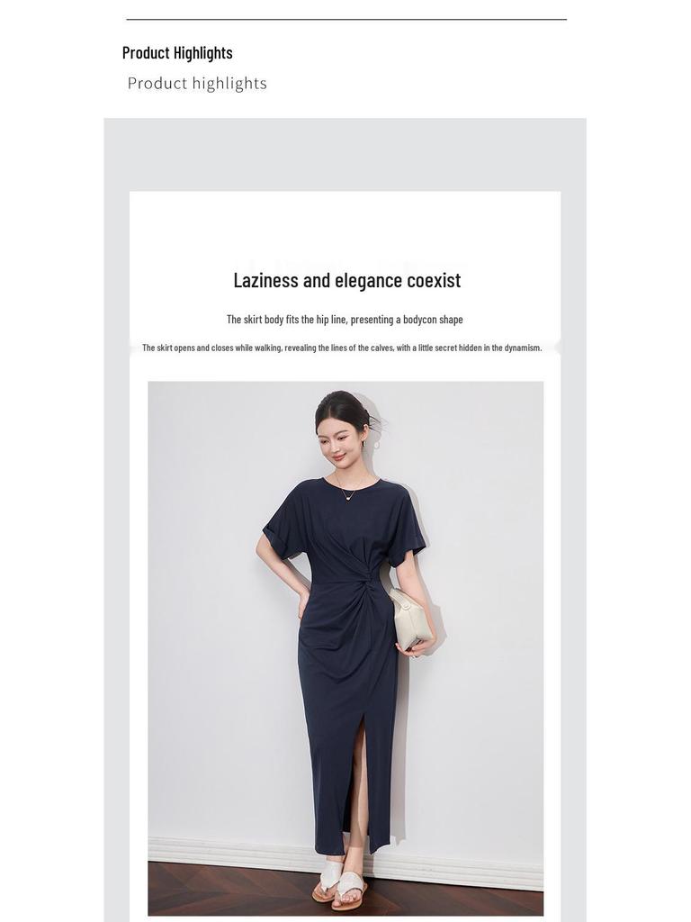 Aura Casual Round Neck Midi Dress – Women's Summer Style