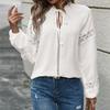 2026 New Autumn Elegant Jacquard Lace Hollow Top Ladies Lace White Shirt