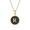 English letter oiled necklace, European and American trend titanium steel chain, round gold letter pendant collarbone chain