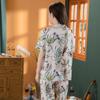 Satin pajamas women's summer short-sleeved trousers two-piece set French printed loungewear light luxury ice silk high-end set