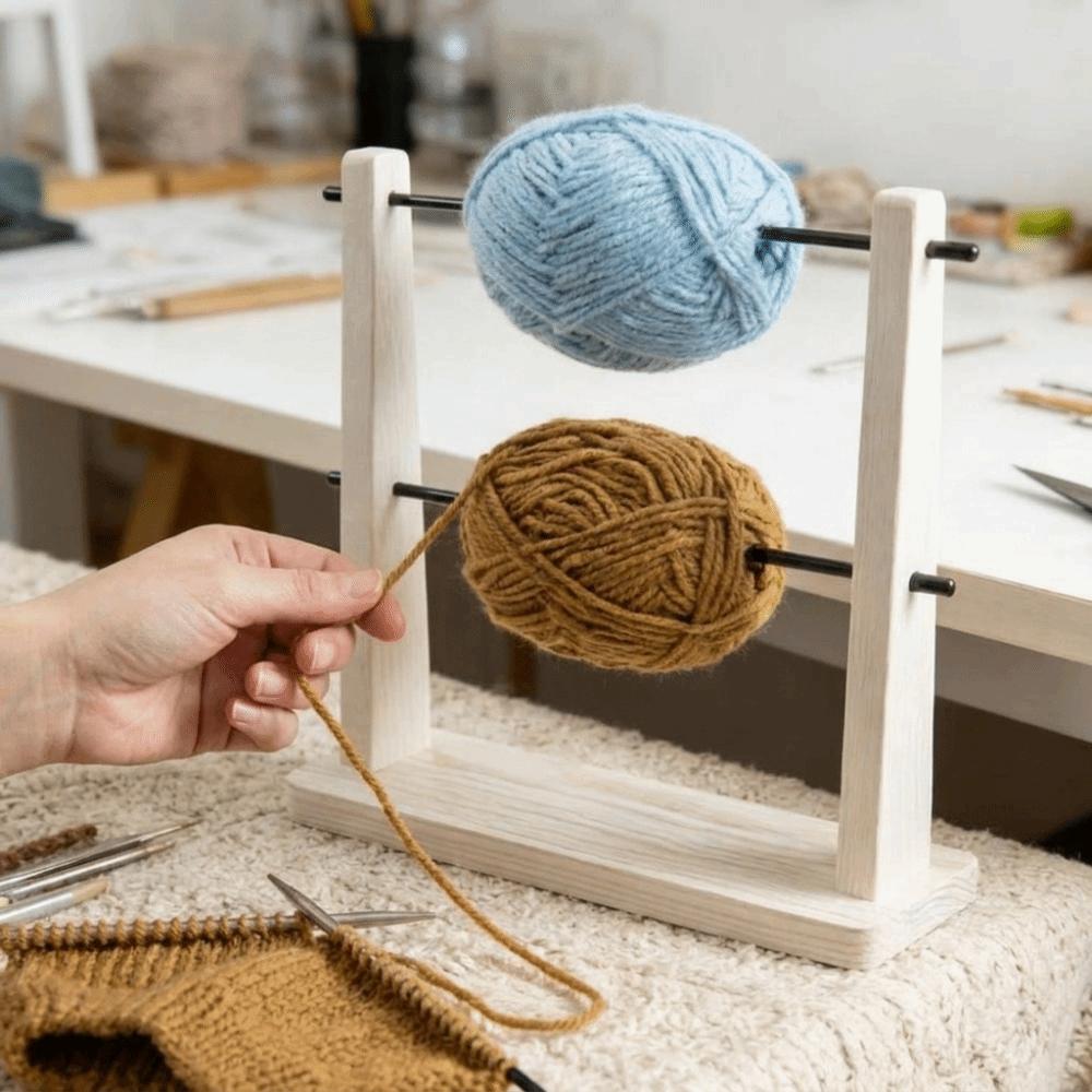 Double Layer Yarn Spinner Holder Solid Wood Spindle Winder Multi-purpose Wool Storage Rack Crochet