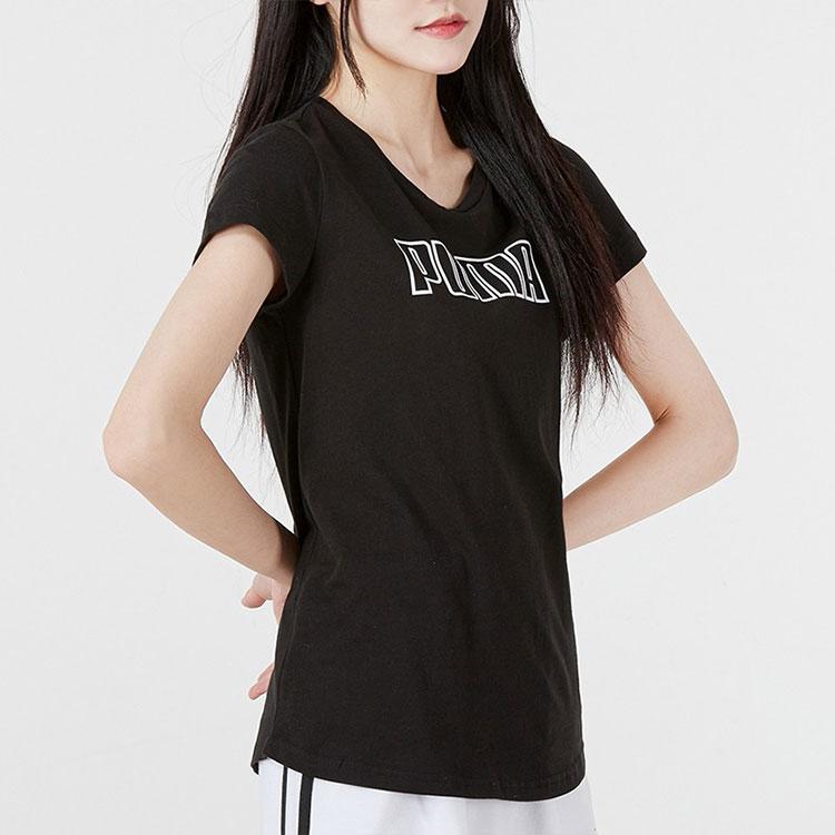 Puma Logo Casual Breathable Short Sleeve T-Shirt Women tops Black 671603-01