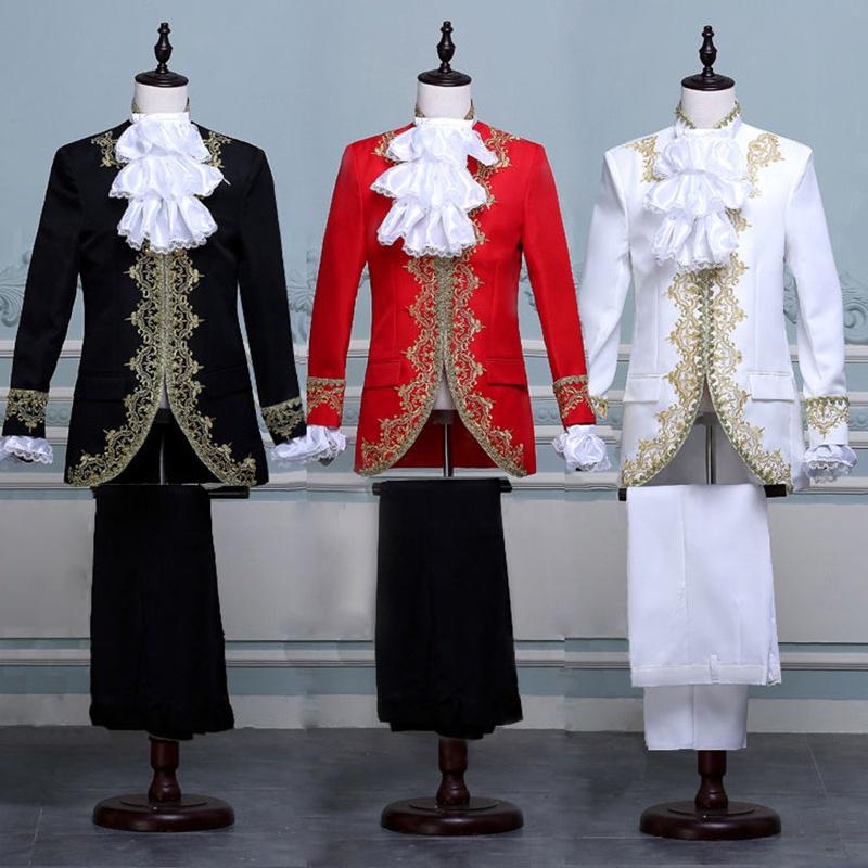 Elegant King Prince Renaissance Medieval Men's Cosplay Coat And Pants Ensemble