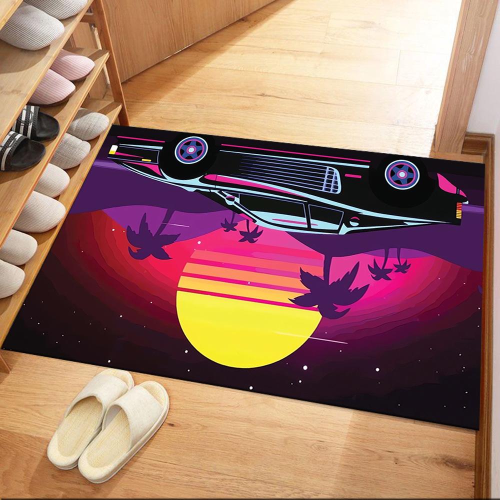 Neon Retro Car Night Drive Floor Mats for Living Room, Bedroom and Room Decoration Are Suitable for Gifts.