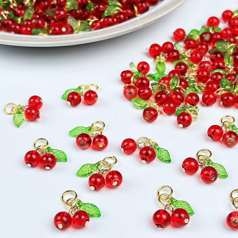 WTEMPO Charming Red Cherry Shaped Design Keychain Accessories Cute Keychian Pendants with Loops Creative DIY Keychain Handcrafts Making Supplies