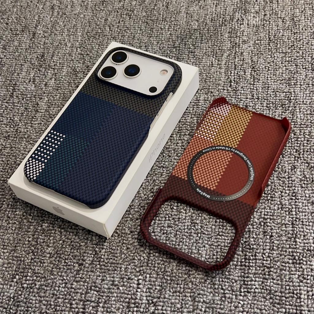 Slim Frameless Carbon Fiber Pattern For Magsafe Magnetic Case For iPhone 17 Air 16 15 14 13 12 Pro Max Plus Plastic Bumper Cover