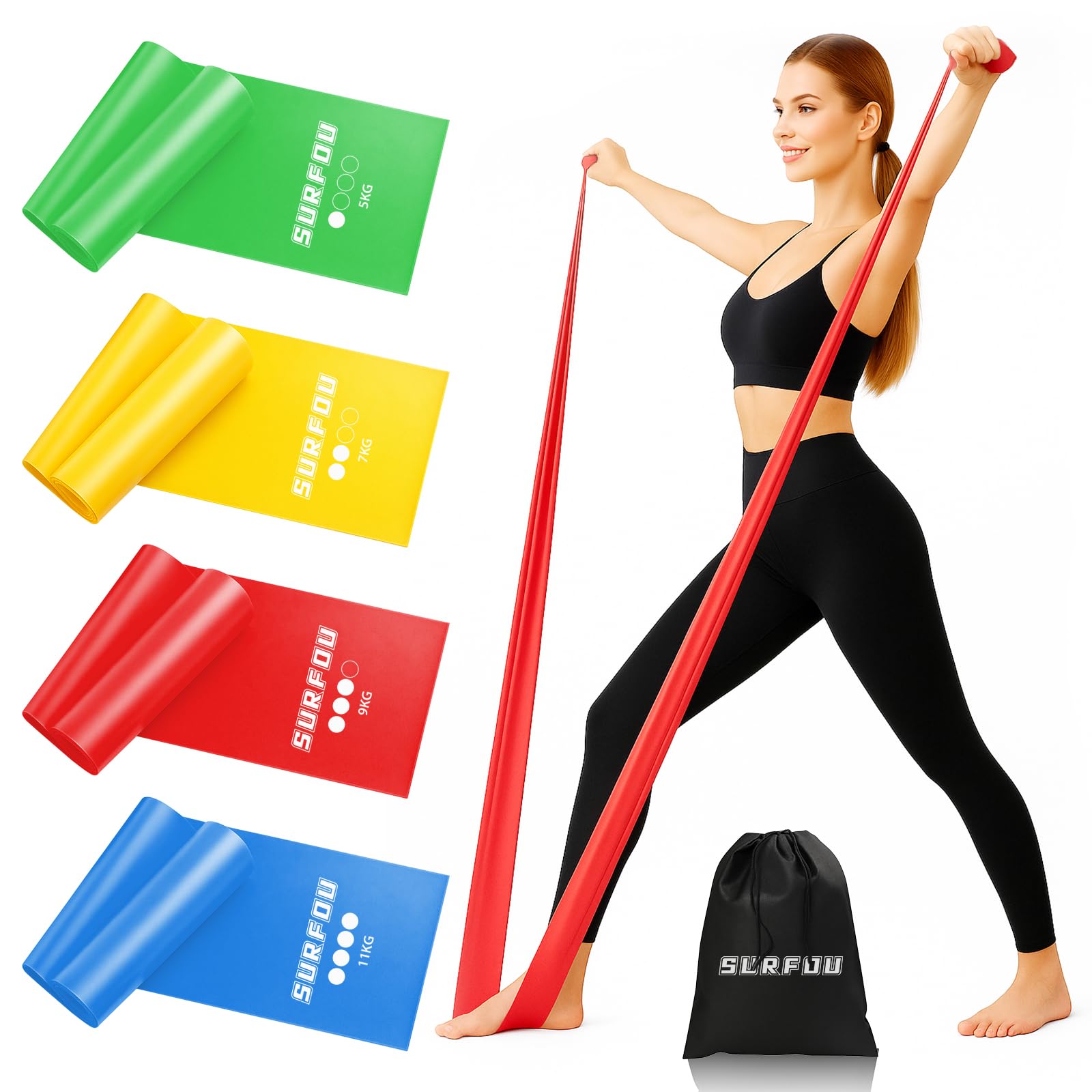 

SURFOU Stretch Band 1.8m 32kg/70LBS Fitness Band Set of 4 чёрный