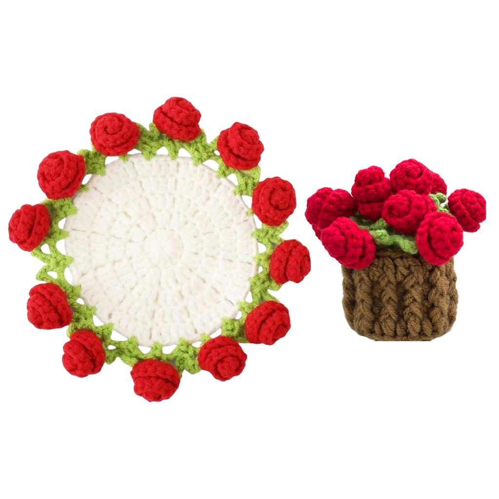Almofada Térmica de Crochê de Lã Feita à Mão Decorações de Mesa Presentes Criativos de Feriado Flor Rosa Produtos Acabados