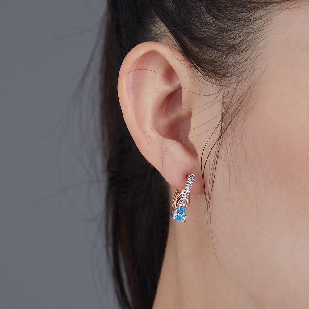 Blue Water Drop Shaped Zircon Rose Gold Clip Earrings