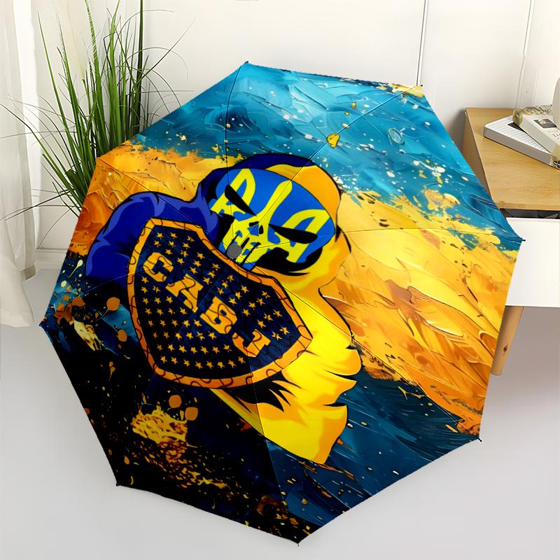 Club Atlético Boca Juniors Print Automatic Umbrella, 8 Rib Iron Frame, Plastic Handle, Suitable for Outdoor Travel &Daily , Ideal Gift