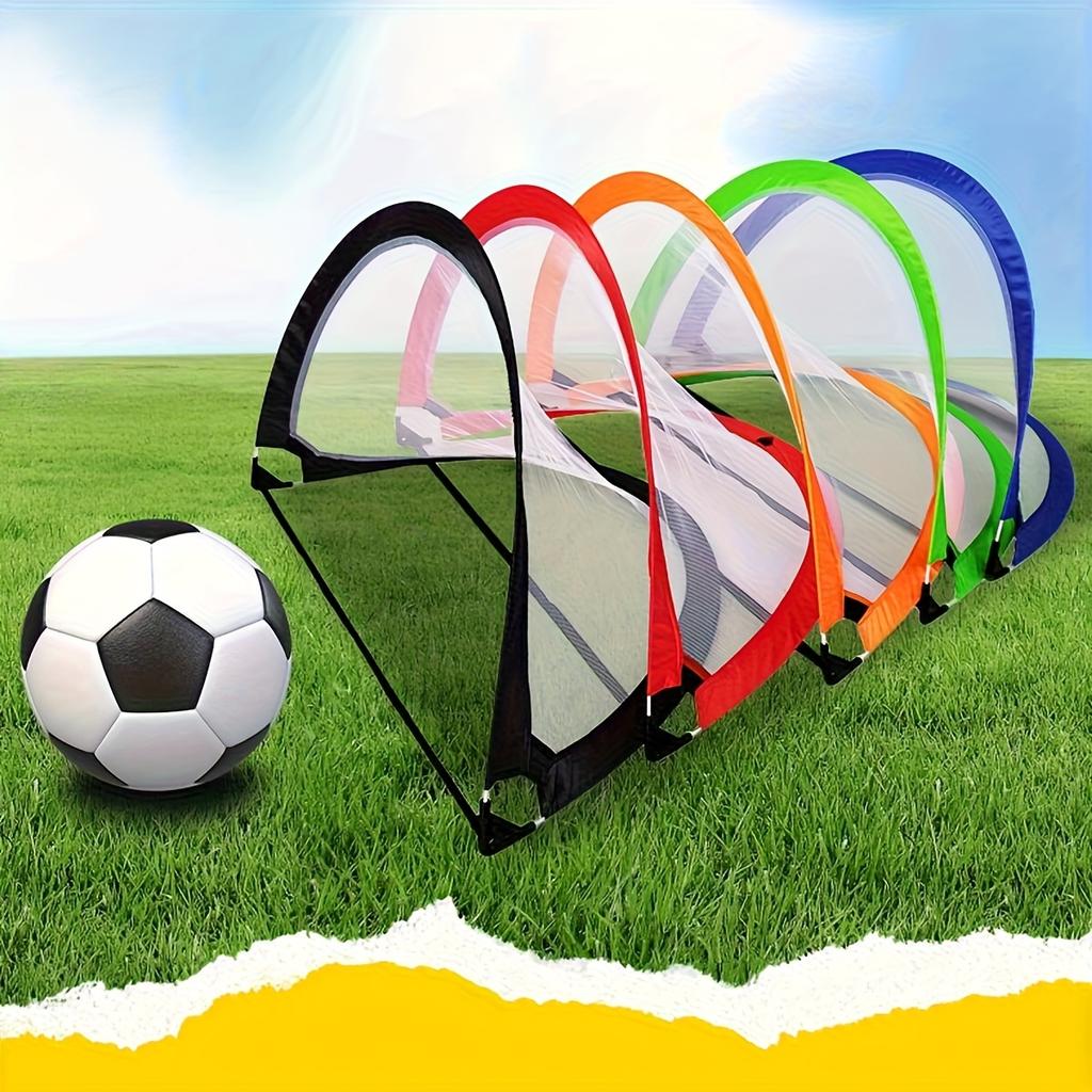 A Collapsible Football Goal for Five Players Complete with Three Ground Stakes And a Carrying Bag Made from Oxford Fabric with a Pop-Up Net