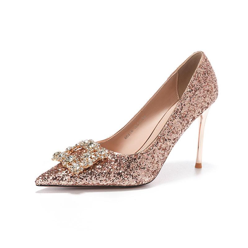 

Блестящие аппликации квадратная пряжка стразы высокие каблуки благородный свадебный банкет платье свадебные туфли 40