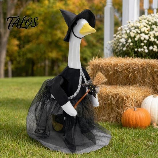 Mysterious Halloween Outdoor Decor 1 Set Porch Goose Outfit, Ghost Costume with Light-up Lantern, Playful Spooky Garden Outfit Pumpkin Apparel for 23
