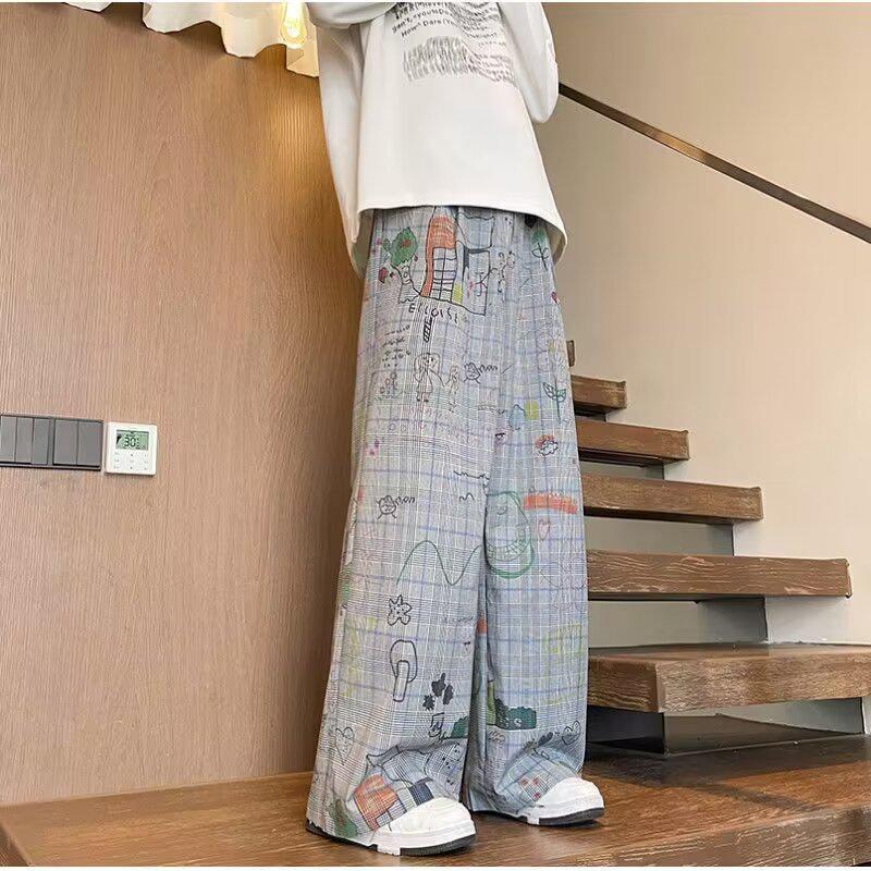 Men's Retro Cartoon Graffiti Wide-Leg Trousers – Oversize, Casual, Loose-Fit Style