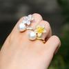 Korean Cold Style Design Pearl Open Ring Slightly Inlaid Zircon Personalized Ring Hand Jewelry