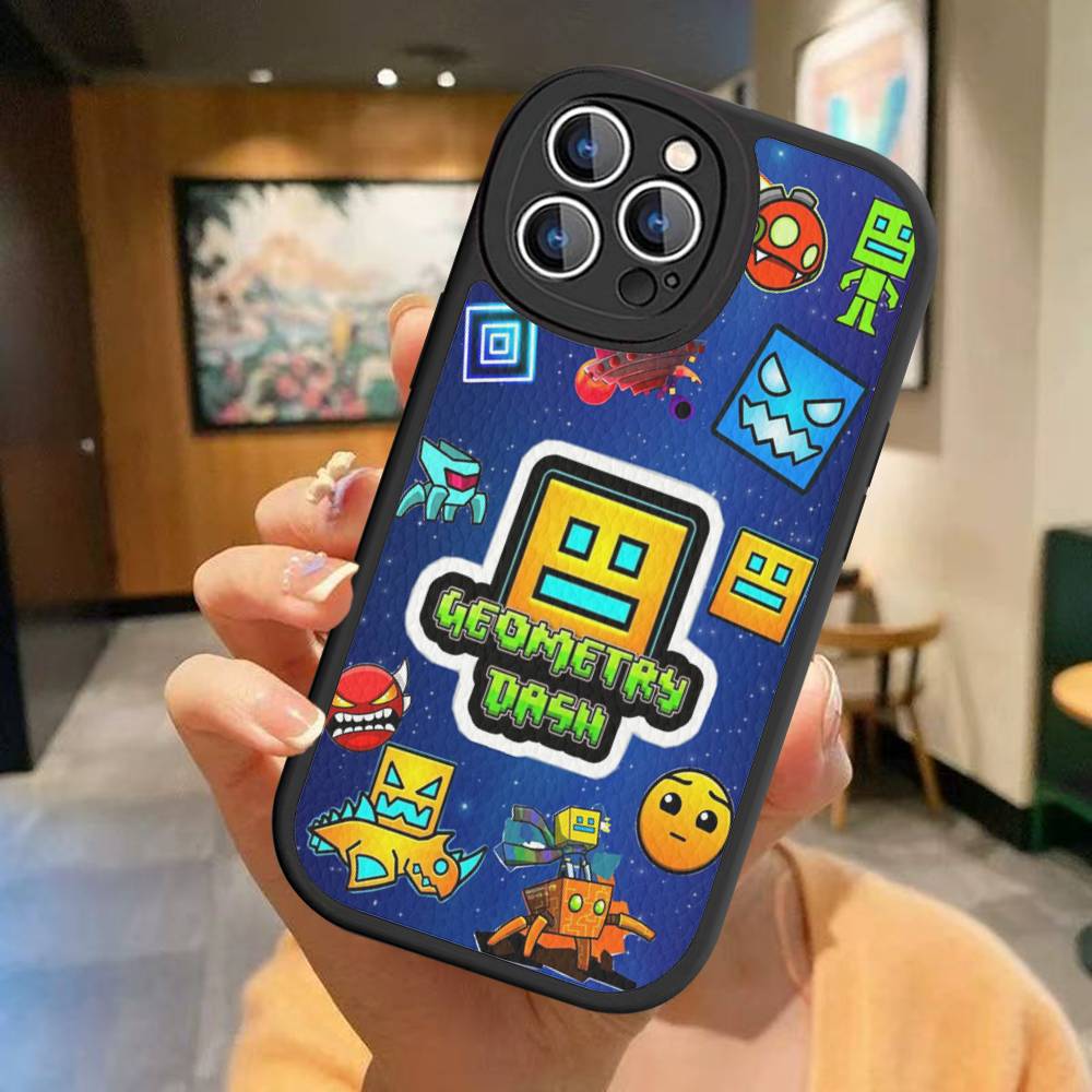 Custodia per Telefono Geometry Dash per iPhone 11 12 13 14 15 16 Pro Max Plus Copertina in Pelle
