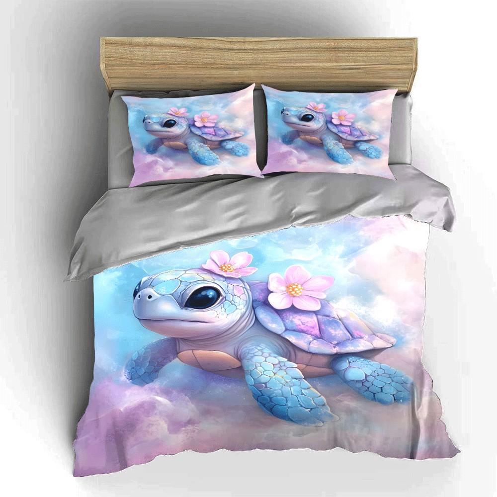 Whimsical Turtle Themed Decor Set Exquisite Three-Piece Bedding Set Gift For Kids And Adults