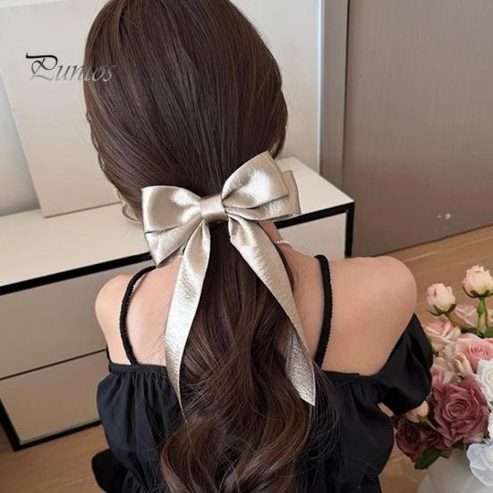 Hairpin Clip French Style Satin Long Ribbon Bow Decor Anti-slip Teeth Smooth Edge Back Head Hair Strong Clamping Force Versatile