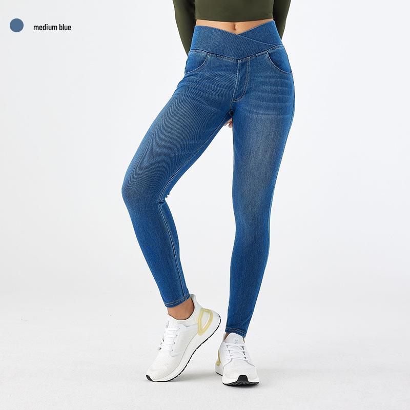 Dámské zeštíhlující skinny džíny s křížovým pasem a designem kočičích uší