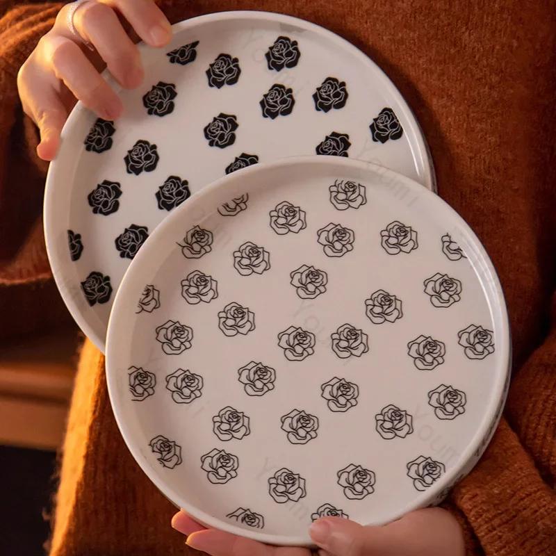 Creative Rose Flowers Ceramic Plate Luxury Restaurant Delicious Salad Bowls Home Afternoon Tea Snacks Plates Exquisite Tableware