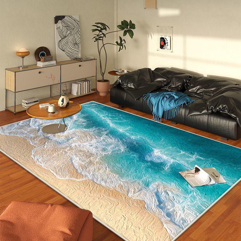 Modern 3D Style Beach Pattern Large Living Room Rug Non-slip Easy Cleaning Dining Room Decor Carpet Soft Sofa Table Mat Flannel