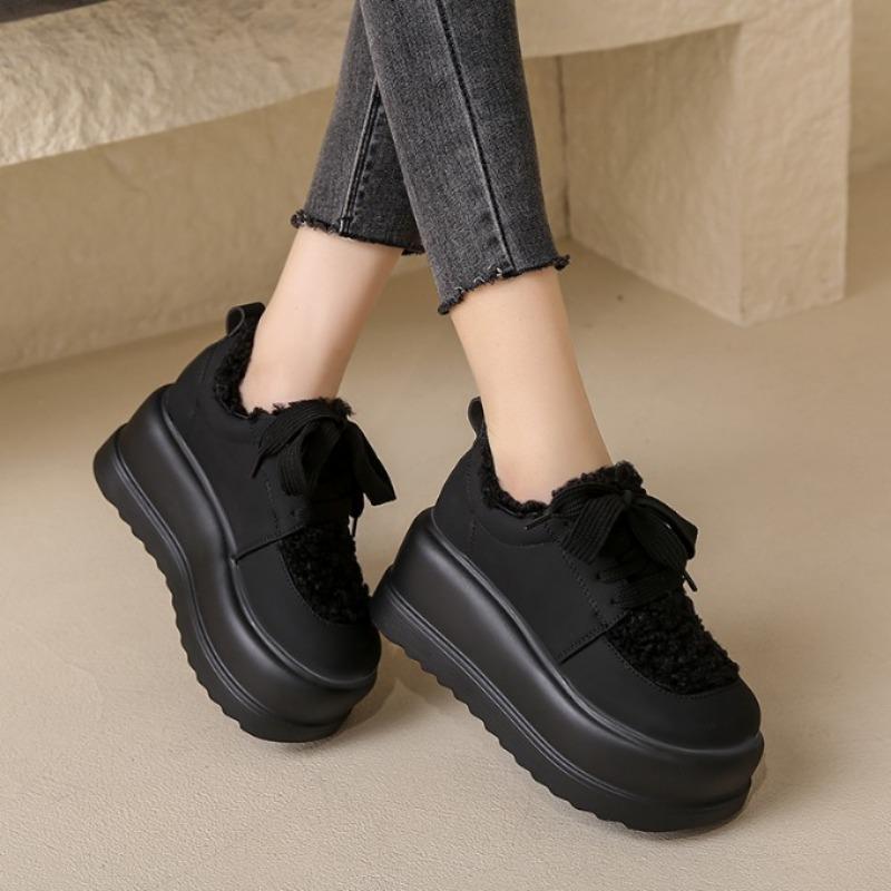 Fashion Women Thick Sole Snow Sneakers New Winter Slip-on Plush Warm Cotton Shoes Woman Outdoor Non Slip Fluffy Platform Fur Shoes 7.5CM