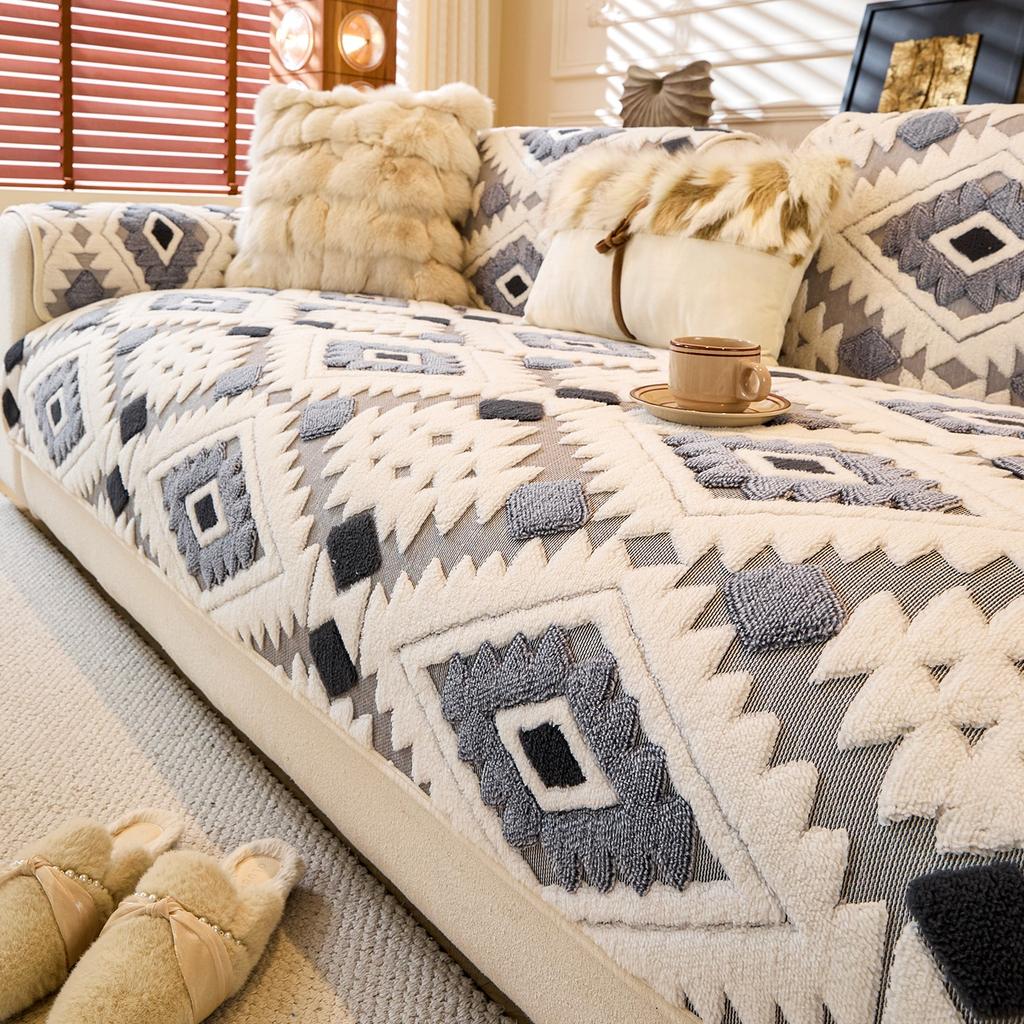 Fleece Boho Jacquard Verdicken Warm Winter Sofaüberwurf, Rutschfest Weiches Sofa Handtuch Wohnzimmer Möbeldekor Überwurf Sofa Handtuch