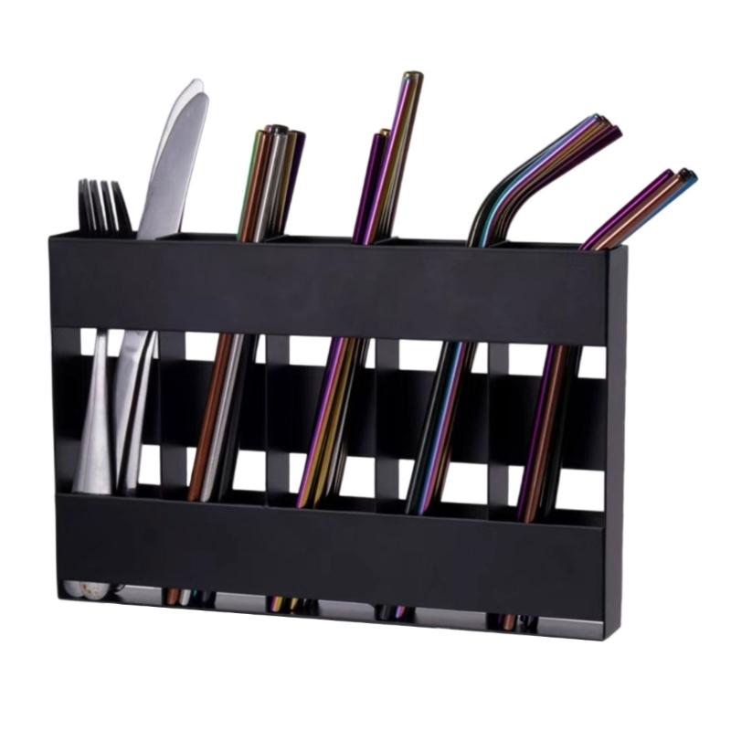 Functional Slim Adhesive Cabinet Door Mount 5 Compartment Adhesive Metal Straw Organizers Slim Cabinet Door Wall Mount