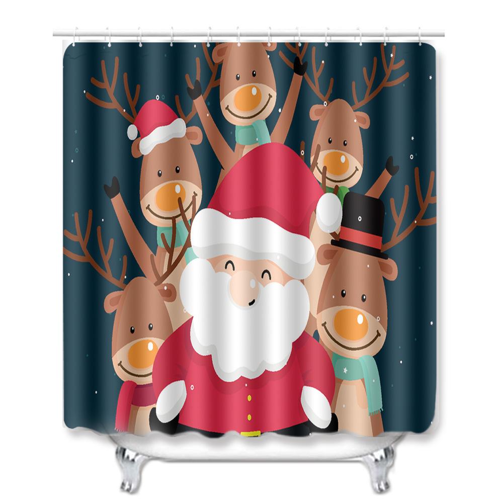 Christmas Shower Curtain Four-Piece Toilet Floor Mat Non-Slip Doormat Water Absorption And Dust-Proof Carpet