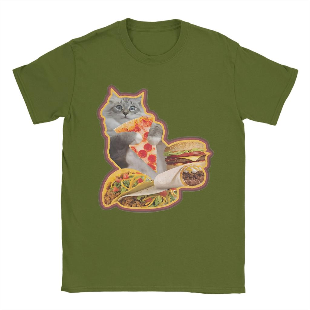 Hamburger Cat T-Shirt Summer  Funny T Shirts Cotton Leisure Tshirt For Men's Short Sleeve Loose Tees