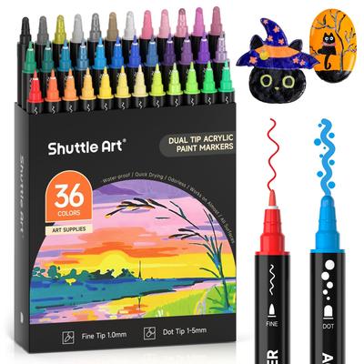 Shuttle Art Acrylic Dot and Fine Tip Twin Pen 36 and Metallic for Writing On and Perfect for DIY and Art Markers, Set, Colors, Water-Based,