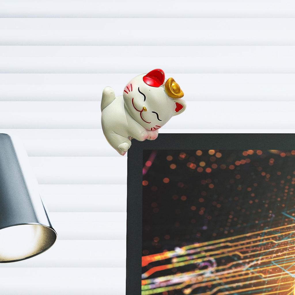 Small Cat Figurine Lucky Cat Statue Resin Mini Ornament Multifunction Decor for Office Home Desk
